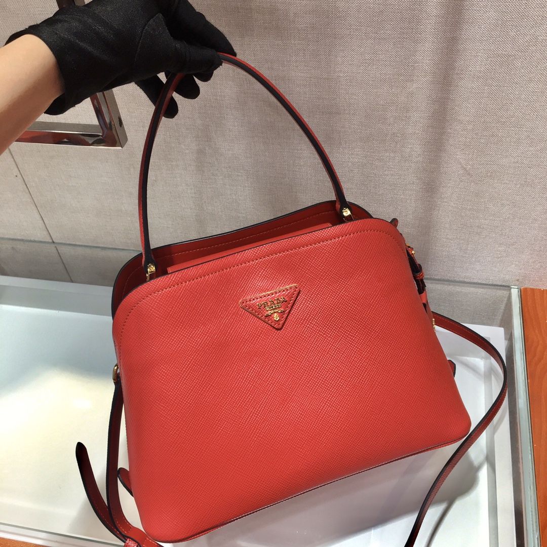 Prada Matinee Saffiano Leather Handbag Bag Tote Red 1BA282